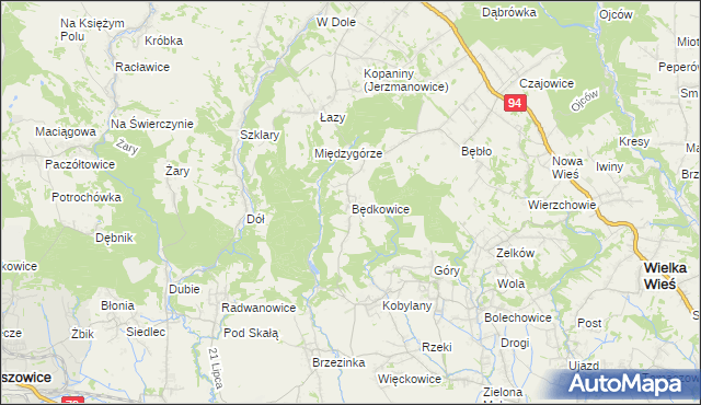 mapa Będkowice gmina Wielka Wieś, Będkowice gmina Wielka Wieś na mapie Targeo