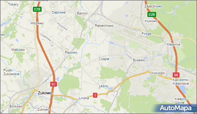 mapa Czaple gmina Żukowo, Czaple gmina Żukowo na mapie Targeo
