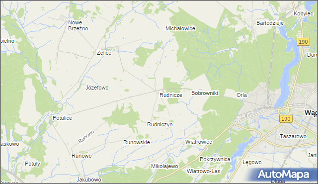 mapa Rudnicze gmina Wągrowiec, Rudnicze gmina Wągrowiec na mapie Targeo