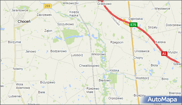 mapa Wiktorowo gmina Lubień Kujawski, Wiktorowo gmina Lubień Kujawski na mapie Targeo