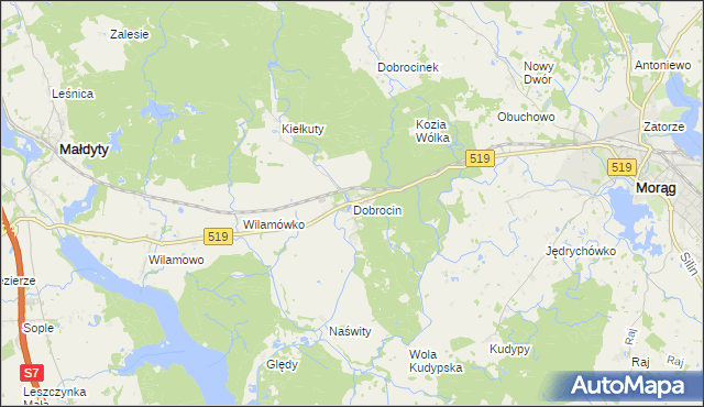 mapa Dobrocin gmina Małdyty, Dobrocin gmina Małdyty na mapie Targeo