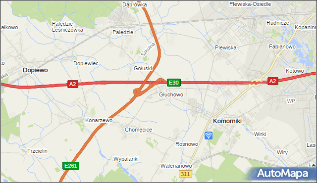 mapa Głuchowo gmina Komorniki, Głuchowo gmina Komorniki na mapie Targeo