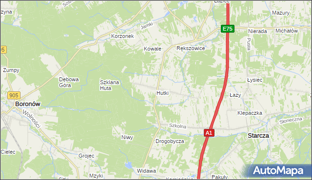mapa Hutki gmina Konopiska, Hutki gmina Konopiska na mapie Targeo