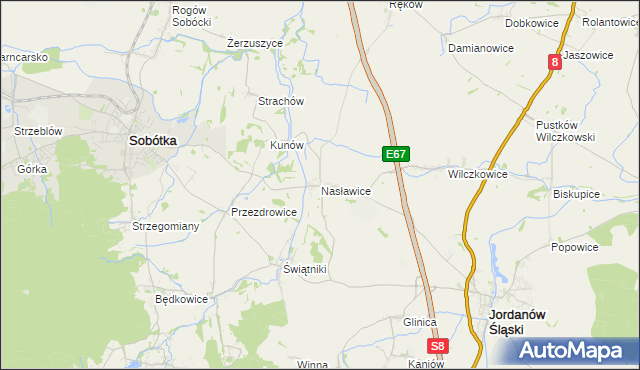 mapa Nasławice gmina Sobótka, Nasławice gmina Sobótka na mapie Targeo