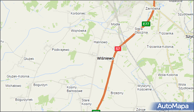 mapa Wiśniewo powiat mławski, Wiśniewo powiat mławski na mapie Targeo