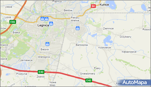 mapa Bartoszów gmina Legnickie Pole, Bartoszów gmina Legnickie Pole na mapie Targeo