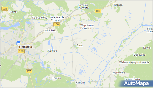 mapa Biała gmina Trzcianka, Biała gmina Trzcianka na mapie Targeo