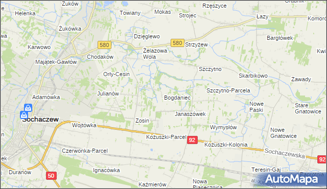 mapa Bogdaniec gmina Sochaczew, Bogdaniec gmina Sochaczew na mapie Targeo