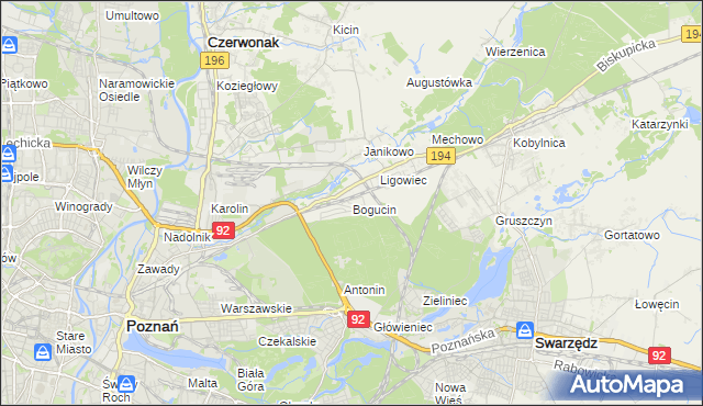 mapa Bogucin gmina Swarzędz, Bogucin gmina Swarzędz na mapie Targeo