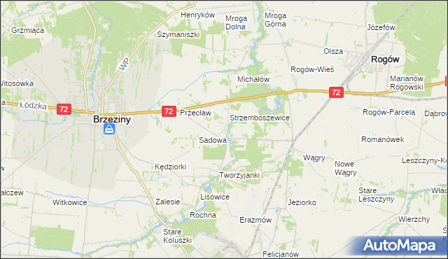 mapa Bronowice gmina Brzeziny, Bronowice gmina Brzeziny na mapie Targeo