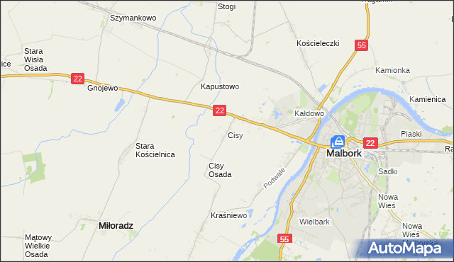 mapa Cisy gmina Malbork, Cisy gmina Malbork na mapie Targeo