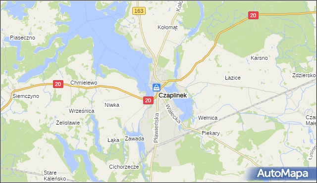 mapa Czaplinek powiat drawski, Czaplinek powiat drawski na mapie Targeo