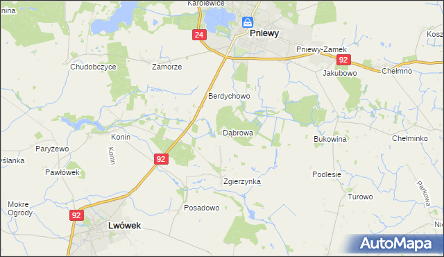 mapa Dąbrowa gmina Pniewy, Dąbrowa gmina Pniewy na mapie Targeo