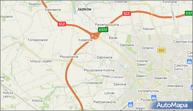 mapa Dąbrowica gmina Jastków, Dąbrowica gmina Jastków na mapie Targeo