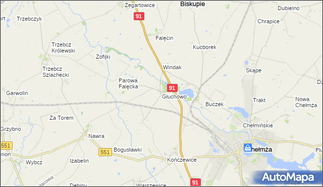 mapa Głuchowo gmina Chełmża, Głuchowo gmina Chełmża na mapie Targeo