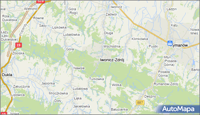 mapa Iwonicz-Zdrój, Iwonicz-Zdrój na mapie Targeo