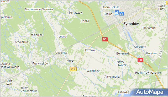 mapa Józefów gmina Wiskitki, Józefów gmina Wiskitki na mapie Targeo