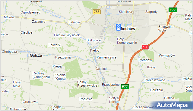 mapa Kamieńczyce gmina Miechów, Kamieńczyce gmina Miechów na mapie Targeo
