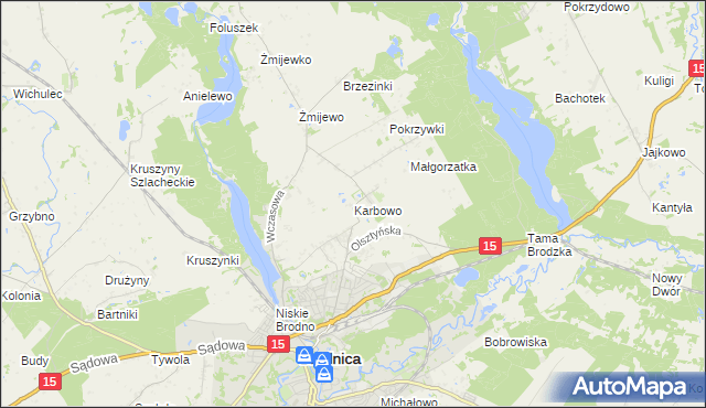 mapa Karbowo gmina Brodnica, Karbowo gmina Brodnica na mapie Targeo