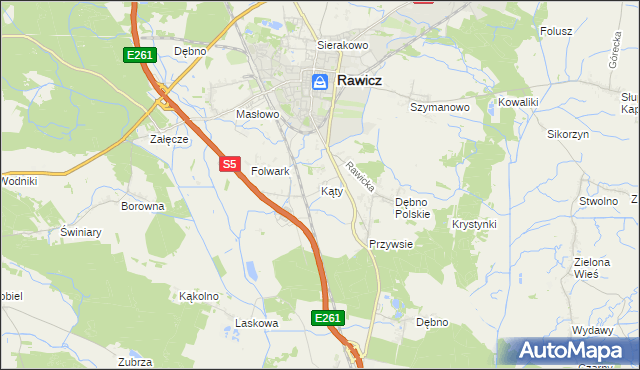 mapa Kąty gmina Rawicz, Kąty gmina Rawicz na mapie Targeo