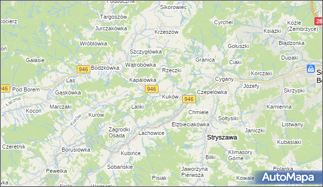 mapa Kuków gmina Stryszawa, Kuków gmina Stryszawa na mapie Targeo