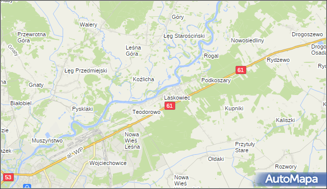 mapa Laskowiec gmina Rzekuń, Laskowiec gmina Rzekuń na mapie Targeo