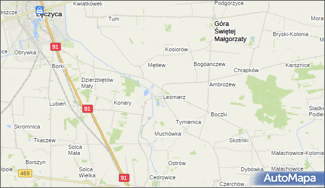 mapa Leśmierz, Leśmierz na mapie Targeo