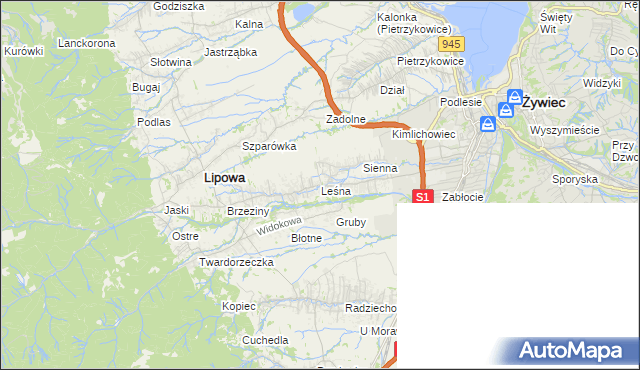 mapa Leśna gmina Lipowa, Leśna gmina Lipowa na mapie Targeo