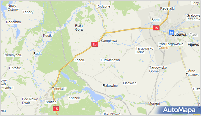 mapa Ludwichowo gmina Lubawa, Ludwichowo gmina Lubawa na mapie Targeo