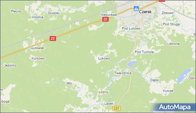 mapa Łukowo gmina Czersk, Łukowo gmina Czersk na mapie Targeo