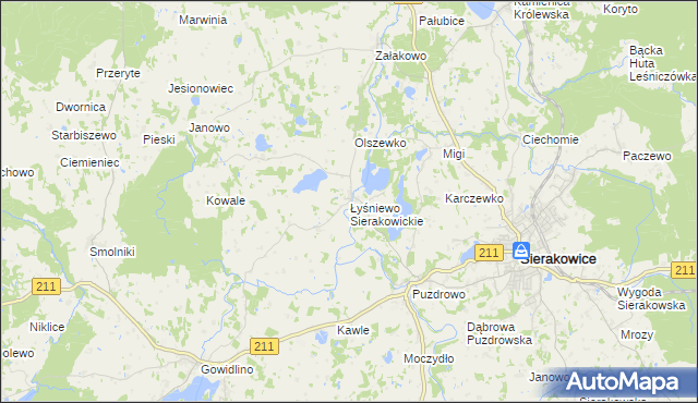 mapa Łyśniewo Sierakowickie, Łyśniewo Sierakowickie na mapie Targeo