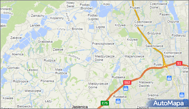 mapa Międzyrzecze Dolne, Międzyrzecze Dolne na mapie Targeo