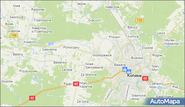 mapa Modliszewice, Modliszewice na mapie Targeo