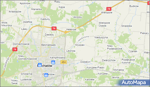 mapa Myszaki, Myszaki na mapie Targeo