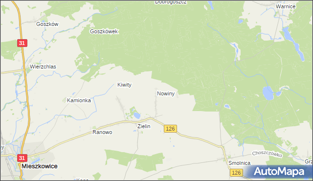 mapa Nowiny gmina Mieszkowice, Nowiny gmina Mieszkowice na mapie Targeo