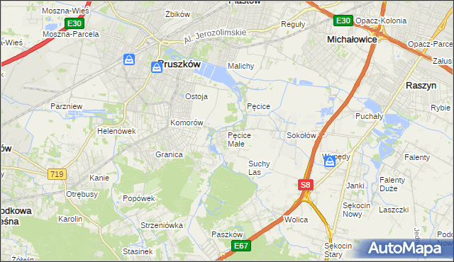 mapa Pęcice Małe, Pęcice Małe na mapie Targeo