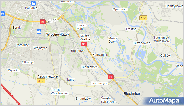 mapa Radwanice gmina Siechnice, Radwanice gmina Siechnice na mapie Targeo