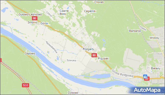 mapa Rozgarty gmina Zławieś Wielka, Rozgarty gmina Zławieś Wielka na mapie Targeo