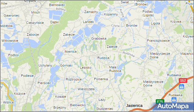 mapa Rudzica gmina Jasienica, Rudzica gmina Jasienica na mapie Targeo