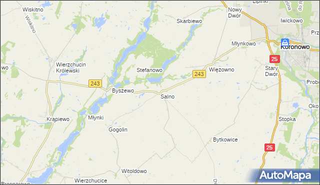 mapa Salno gmina Koronowo, Salno gmina Koronowo na mapie Targeo