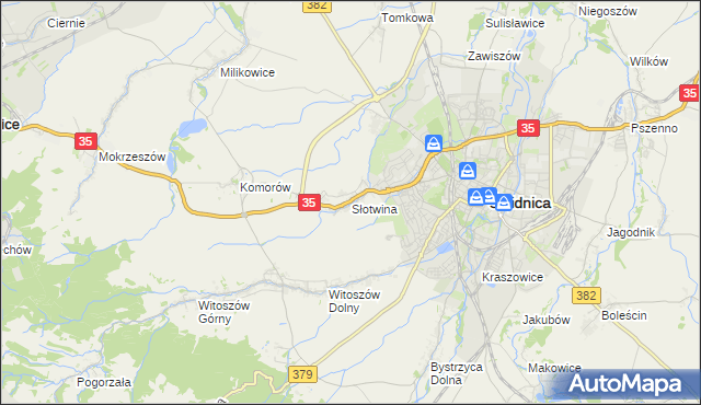 mapa Słotwina gmina Świdnica, Słotwina gmina Świdnica na mapie Targeo