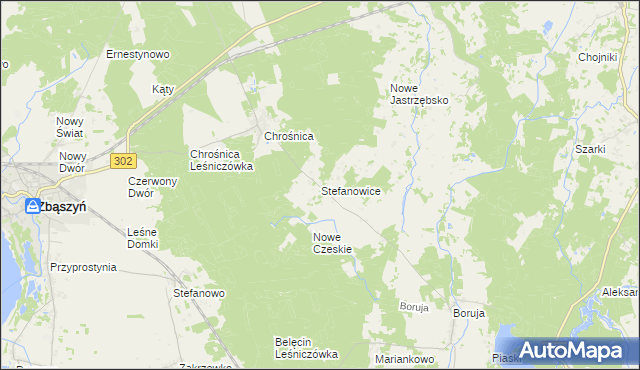 mapa Stefanowice gmina Zbąszyń, Stefanowice gmina Zbąszyń na mapie Targeo