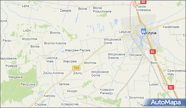 mapa Wilczkowice nad Szosą, Wilczkowice nad Szosą na mapie Targeo