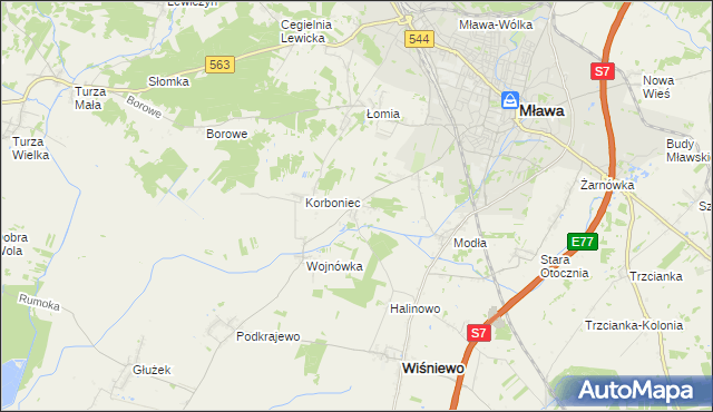 mapa Wiśniewko gmina Wiśniewo, Wiśniewko gmina Wiśniewo na mapie Targeo