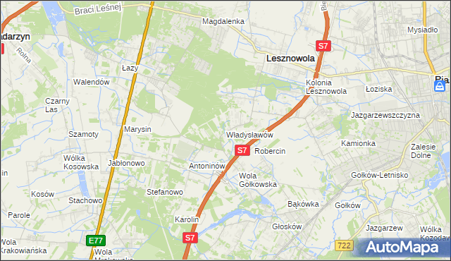 mapa Władysławów gmina Lesznowola, Władysławów gmina Lesznowola na mapie Targeo