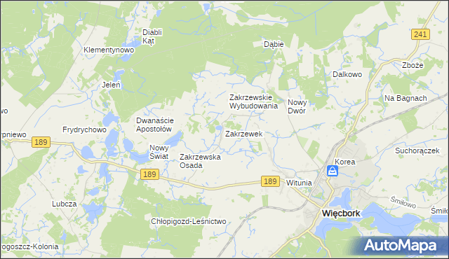 mapa Zakrzewek gmina Więcbork, Zakrzewek gmina Więcbork na mapie Targeo