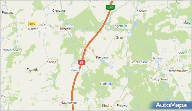 mapa Kiełpino gmina Brojce, Kiełpino gmina Brojce na mapie Targeo