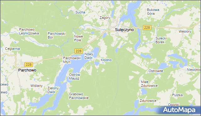 mapa Kłodno gmina Sulęczyno, Kłodno gmina Sulęczyno na mapie Targeo