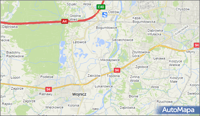mapa Mikołajowice gmina Wierzchosławice, Mikołajowice gmina Wierzchosławice na mapie Targeo
