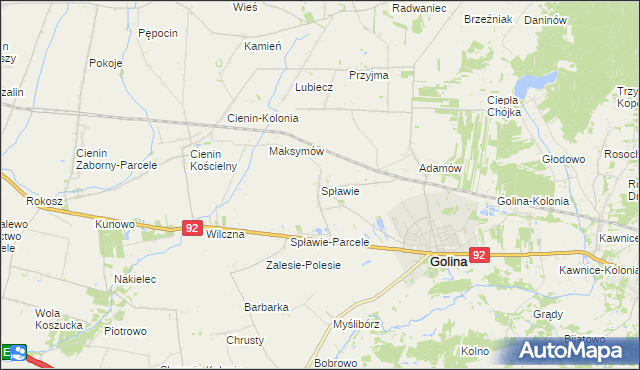 mapa Spławie gmina Golina, Spławie gmina Golina na mapie Targeo